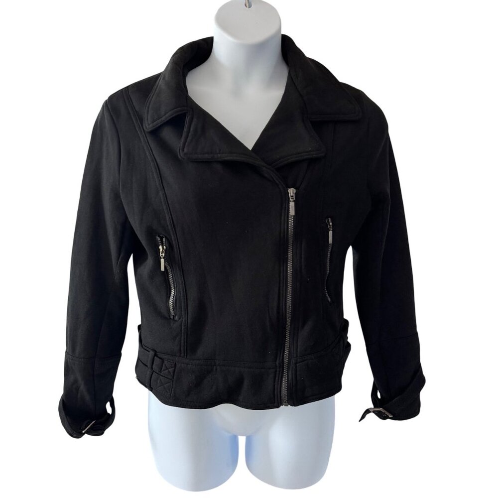 Yoki Black Moto Polyester Jacket Size Large Adjustable Buckles Zipper Pockets